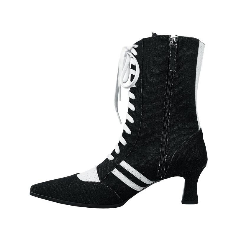 NO.2 Denim Heeled Boots (Black Denim)