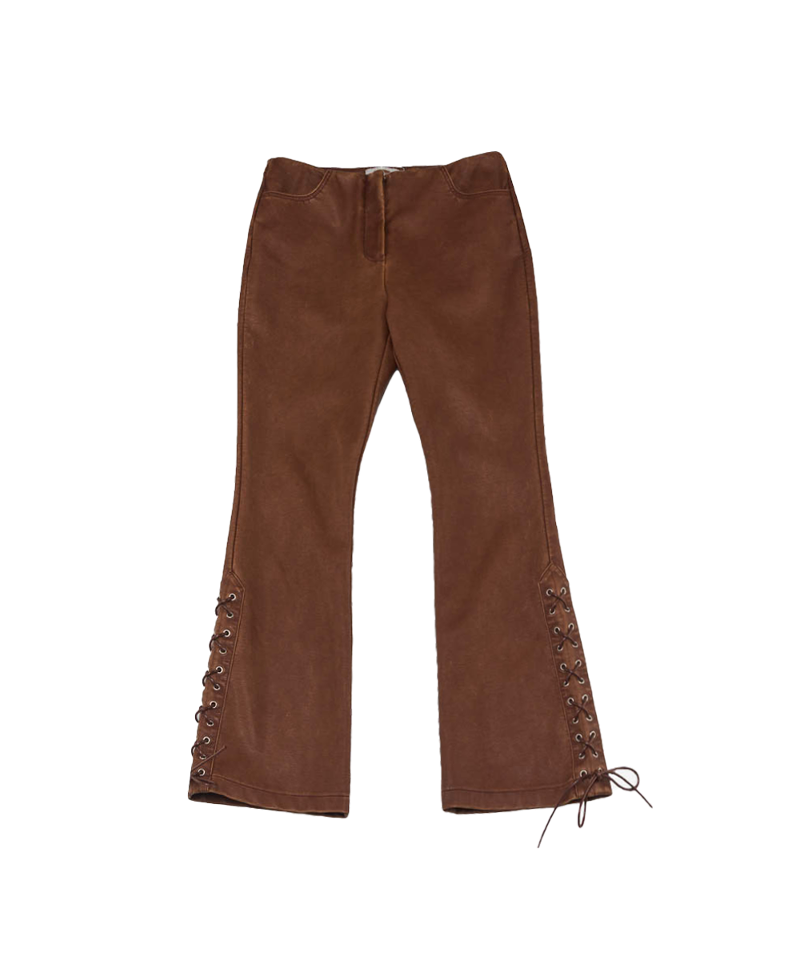 Eyelet Leather Pants (Brown)